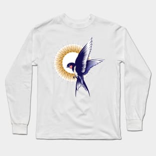 Flying Swallow Bird Colored Tattoo Long Sleeve T-Shirt